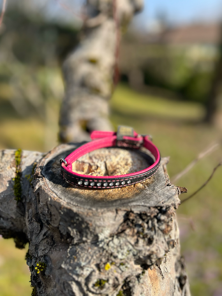 [1711] Collier cuir rose S