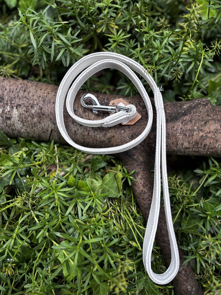 [2029] Laisse simili cuir blanche 100cm