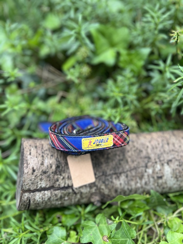 [2027] Laisse à carreaux bleu et rouge