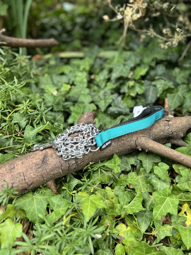 [2231.laissechainebleue] Laisse chaine Martin Sellier 100cm