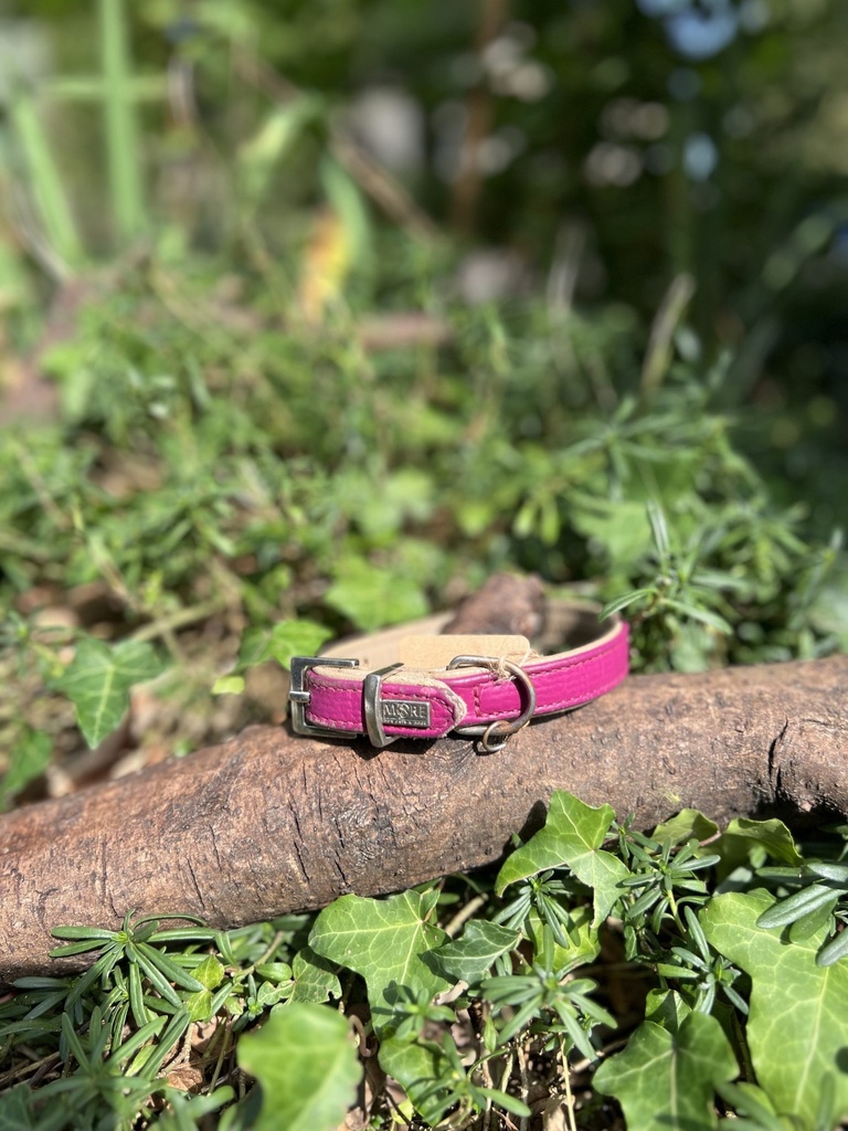 [2190collierfuchsia] Collier cuir fuchsia 27-33cm